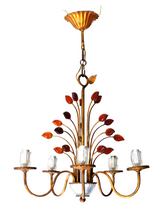Load image into Gallery viewer, BANCI Firenze Gorgeous Mid-Century Gilt Iron Chandelier Floral Crystal 5 Fires 2
