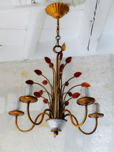 Load image into Gallery viewer, BANCI Firenze Gorgeous Mid-Century Gilt Iron Chandelier Floral Crystal 5 Fires 2