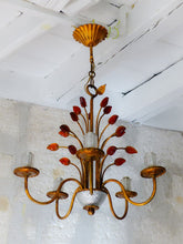 Load image into Gallery viewer, BANCI Firenze Gorgeous Mid-Century Gilt Iron Chandelier Floral Crystal 5 Fires 2