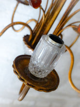 Load image into Gallery viewer, BANCI Firenze Gorgeous Mid-Century Gilt Iron Chandelier Floral Crystal 5 Fires 2