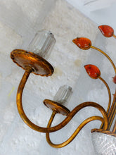 Load image into Gallery viewer, BANCI Firenze Gorgeous Mid-Century Gilt Iron Chandelier Floral Crystal 5 Fires 2