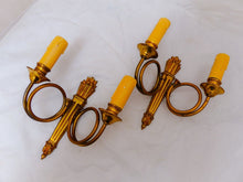 Load image into Gallery viewer, Antique PAIR French Louis XVI Wall Light Sconce Hunting Horn Torch Gilded Bronze