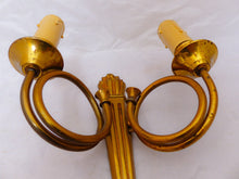Load image into Gallery viewer, Antique PAIR French Louis XVI Wall Light Sconce Hunting Horn Torch Gilded Bronze
