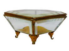 Load image into Gallery viewer, Antique Large French Jewelry Box Thick Beveled Glass Rare Theme 19TH Brass