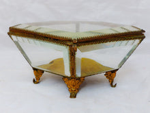 Load image into Gallery viewer, Antique Large French Jewelry Box Thick Beveled Glass Rare Theme 19TH Brass