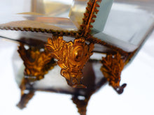 Load image into Gallery viewer, Antique Large French Jewelry Box Thick Beveled Glass Rare Theme 19TH Brass