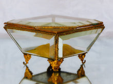 Load image into Gallery viewer, Antique Large French Jewelry Box Thick Beveled Glass Rare Theme 19TH Brass
