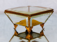 Load image into Gallery viewer, Antique Large French Jewelry Box Thick Beveled Glass Rare Theme 19TH Brass