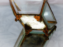 Load image into Gallery viewer, Antique Large French Jewelry Box Thick Beveled Glass Rare Theme 19TH Brass