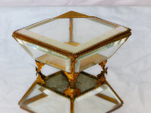 Load image into Gallery viewer, Antique Large French Jewelry Box Thick Beveled Glass Rare Theme 19TH Brass