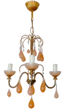 Load image into Gallery viewer, Antique Chandelier Peachy Pink Opaline Drops cup beads 1930 Murano Rare 3 lights