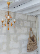 Load image into Gallery viewer, Antique Chandelier Peachy Pink Opaline Drops cup beads 1930 Murano Rare 3 lights