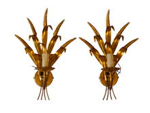 Load image into Gallery viewer, Pair of French Gilt Metal Ear of Wheat Sconces Inspired By Coco Chanel, Wired