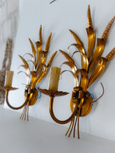 Load image into Gallery viewer, Pair of French Gilt Metal Ear of Wheat Sconces Inspired By Coco Chanel, Wired