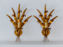 Load image into Gallery viewer, Pair of French Gilt Metal Ear of Wheat Sconces Inspired By Coco Chanel, Wired