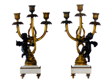 Load image into Gallery viewer, Gorgeous Antique Pair French Couple Cherub Candlestick gilded Bronze Patina 19TH