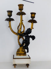 Load image into Gallery viewer, Gorgeous Antique Pair French Couple Cherub Candlestick gilded Bronze Patina 19TH