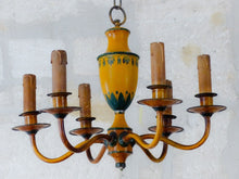 Load image into Gallery viewer, Gorgeous French Antique Chandelier 6 Lights Painted Tole Empire 19TH Directoire
