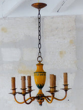 Load image into Gallery viewer, Gorgeous French Antique Chandelier 6 Lights Painted Tole Empire 19TH Directoire