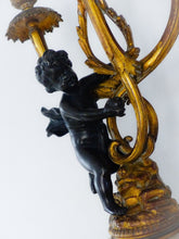 Load image into Gallery viewer, Gorgeous Antique Pair French Couple Cherub Candlestick gilded Bronze Patina 19TH