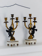 Load image into Gallery viewer, Gorgeous Antique Pair French Couple Cherub Candlestick gilded Bronze Patina 19TH