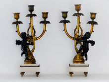 Load image into Gallery viewer, Gorgeous Antique Pair French Couple Cherub Candlestick gilded Bronze Patina 19TH