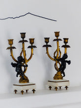 Load image into Gallery viewer, Gorgeous Antique Pair French Couple Cherub Candlestick gilded Bronze Patina 19TH