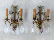 Load image into Gallery viewer, BACCARAT 19TH Gorgeous PAIR Wall Light Clear Crystal Drop Sconces Lyre