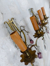 Load image into Gallery viewer, BACCARAT 19TH Gorgeous PAIR Wall Light Clear Crystal Drop Sconces Lyre
