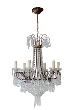 Load image into Gallery viewer, Gorgeous Vintage French Basket Chandelier 6 Fires Clear Drops Prisms Cup 1950