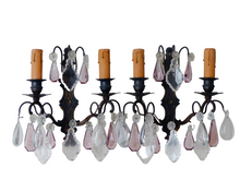 Load image into Gallery viewer, Charming 19TH Gorgeous PAIR Wall Light Bronze & Clear Crystal Drop Sconces