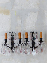 Load image into Gallery viewer, Charming 19TH Gorgeous PAIR Wall Light Bronze & Clear Crystal Drop Sconces