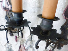 Load image into Gallery viewer, Charming 19TH Gorgeous PAIR Wall Light Bronze & Clear Crystal Drop Sconces