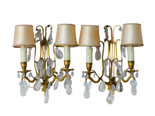 Load image into Gallery viewer, 19TH Gorgeous antique PAIR Wall Light Clear Crystal Drop Sconces Lyre Prisms