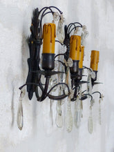 Load image into Gallery viewer, 1900 Gorgeous antique PAIR Wall Light Clear Crystal Drop Sconces Prisms Bronze