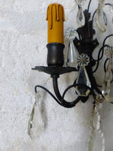 Load image into Gallery viewer, 1900 Gorgeous antique PAIR Wall Light Clear Crystal Drop Sconces Prisms Bronze