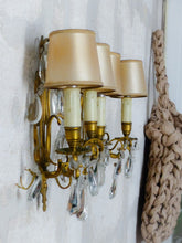 Load image into Gallery viewer, 19TH Gorgeous antique PAIR Wall Light Clear Crystal Drop Sconces Lyre Prisms