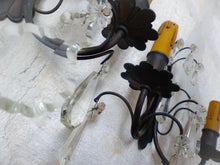 Load image into Gallery viewer, 1900 Gorgeous antique PAIR Wall Light Clear Crystal Drop Sconces Prisms Bronze