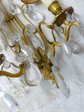 Load image into Gallery viewer, 19TH Gorgeous antique PAIR Wall Light Clear Crystal Drop Sconces Lyre Prisms