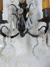 Load image into Gallery viewer, 1900 Gorgeous antique PAIR Wall Light Clear Crystal Drop Sconces Prisms Bronze