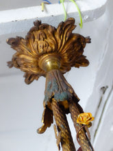 Load image into Gallery viewer, 19TH Antique French 3 Arms Ormolu Bronze Brass Chandelier Cut Crystal Ceiling