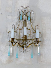 Load image into Gallery viewer, MURANO Antique Wall Light Aqua Blue Opaline Drops Crystal Prisms 1930 Chandelier