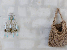 Load image into Gallery viewer, MURANO Antique Wall Light Aqua Blue Opaline Drops Crystal Prisms 1930 Chandelier