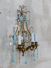 Load image into Gallery viewer, MURANO Antique Wall Light Aqua Blue Opaline Drops Crystal Prisms 1930 Chandelier