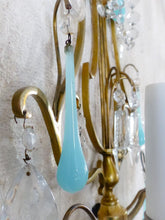 Load image into Gallery viewer, MURANO Antique Wall Light Aqua Blue Opaline Drops Crystal Prisms 1930 Chandelier