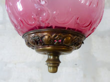 Load image into Gallery viewer, Gorgeous French Lantern Baccarat Style 1900 Brass Chandelier Ceiling Pink Glass