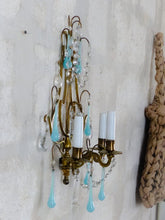 Load image into Gallery viewer, MURANO Antique Wall Light Aqua Blue Opaline Drops Crystal Prisms 1930 Chandelier