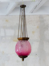 Load image into Gallery viewer, Gorgeous French Lantern Baccarat Style 1900 Brass Chandelier Ceiling Pink Glass