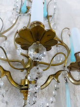 Load image into Gallery viewer, MURANO Antique Wall Light Aqua Blue Opaline Drops Crystal Prisms 1930 Chandelier