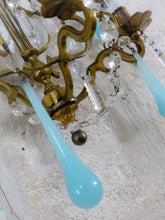 Load image into Gallery viewer, MURANO Antique Wall Light Aqua Blue Opaline Drops Crystal Prisms 1930 Chandelier